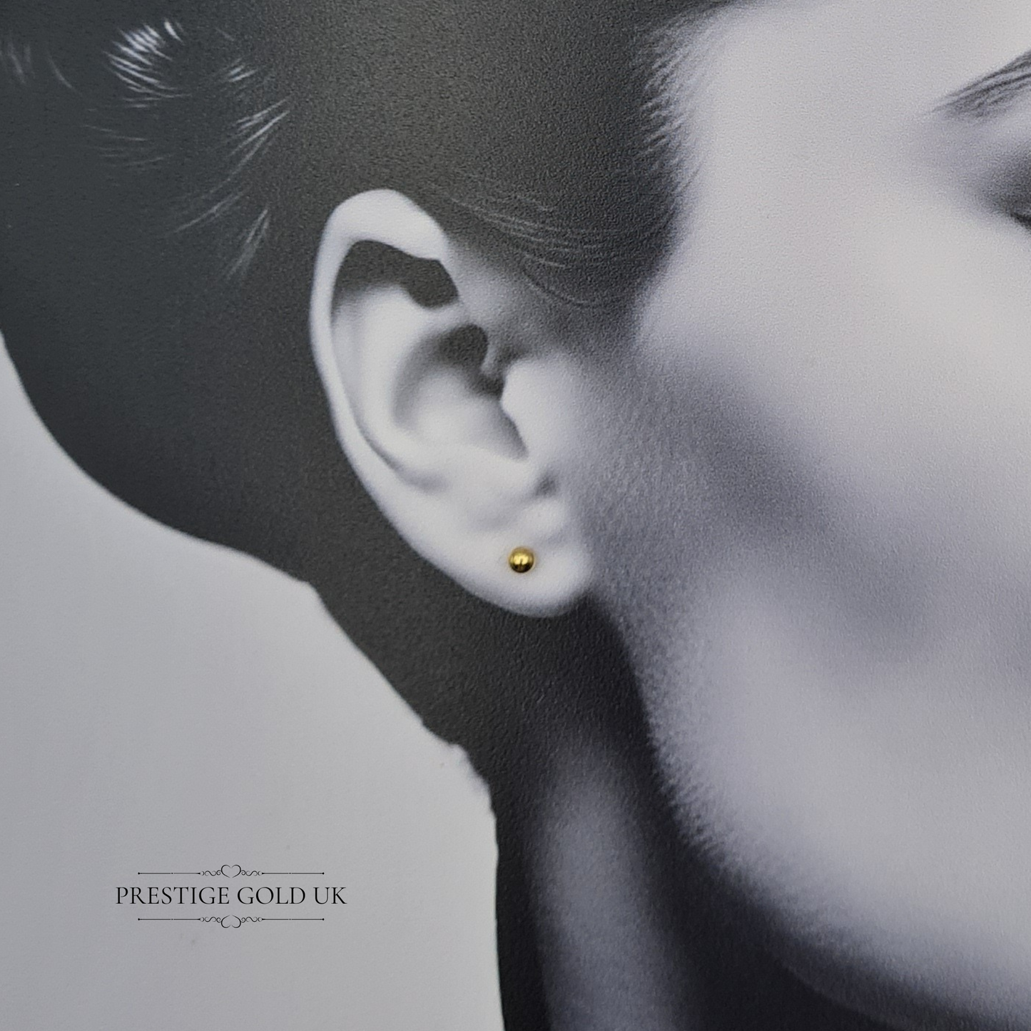 18ct Gold Tiny Ball Stud Earrings, Vintage Round Gold Studs with Butterfly Backs