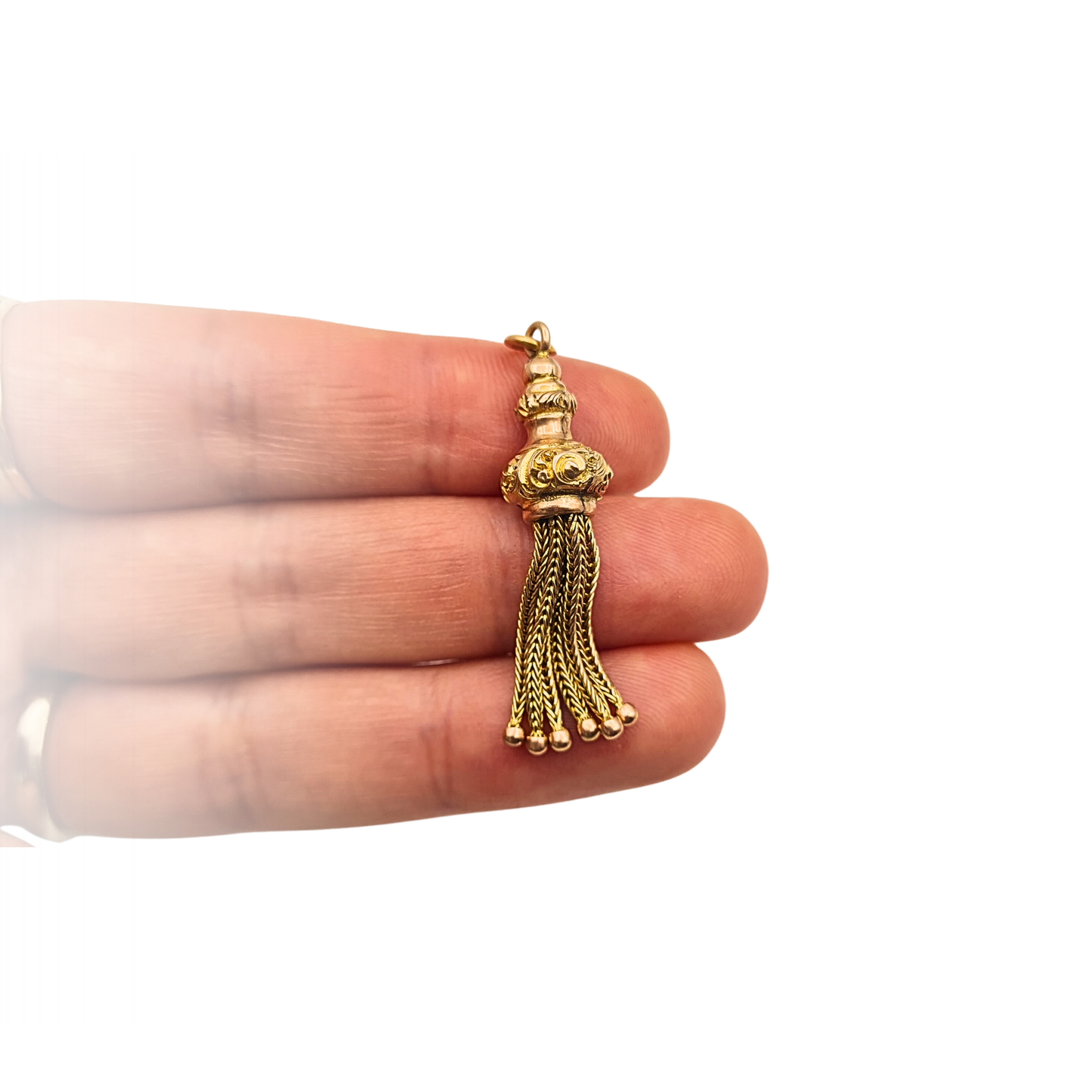 Antique 9ct Rose Gold Albertina Tassel Pendant Hand Engraved Fox Tail Charm