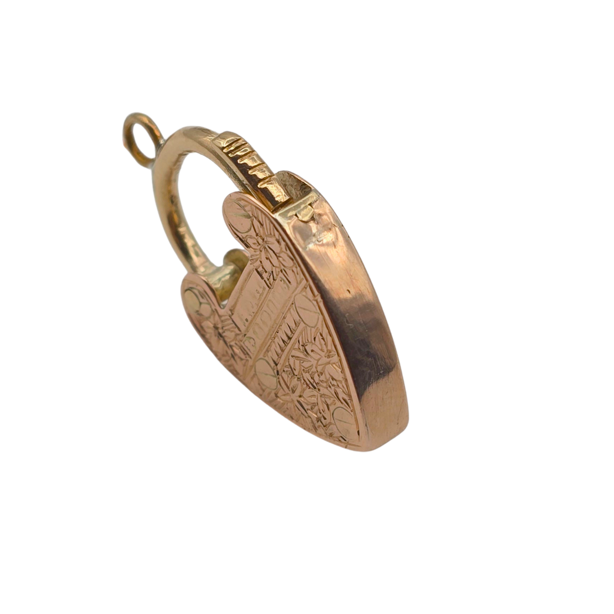 Antique Rose Gold Heart Padlock Clasp, Hand Engraved Chester Hallmark