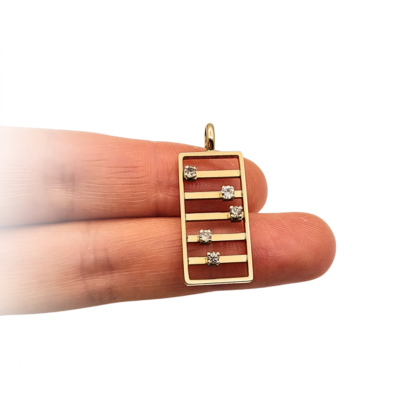 Solid 9k Gold Diamond Set Abacus Pendant Vintage Moving Stones Charm
