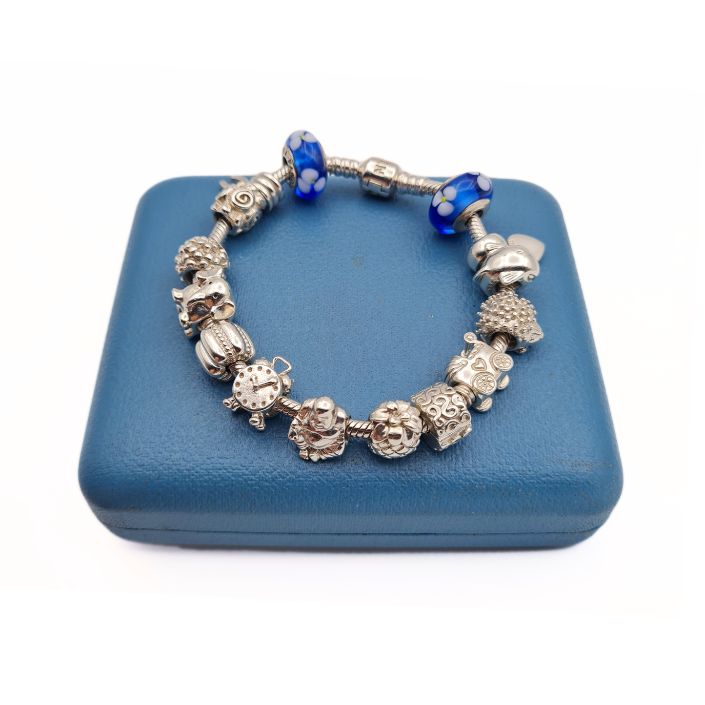 Genuine 7" Pandora Sterling Silver Bracelet 15 Authentic Charms 925 ALE 65.20g