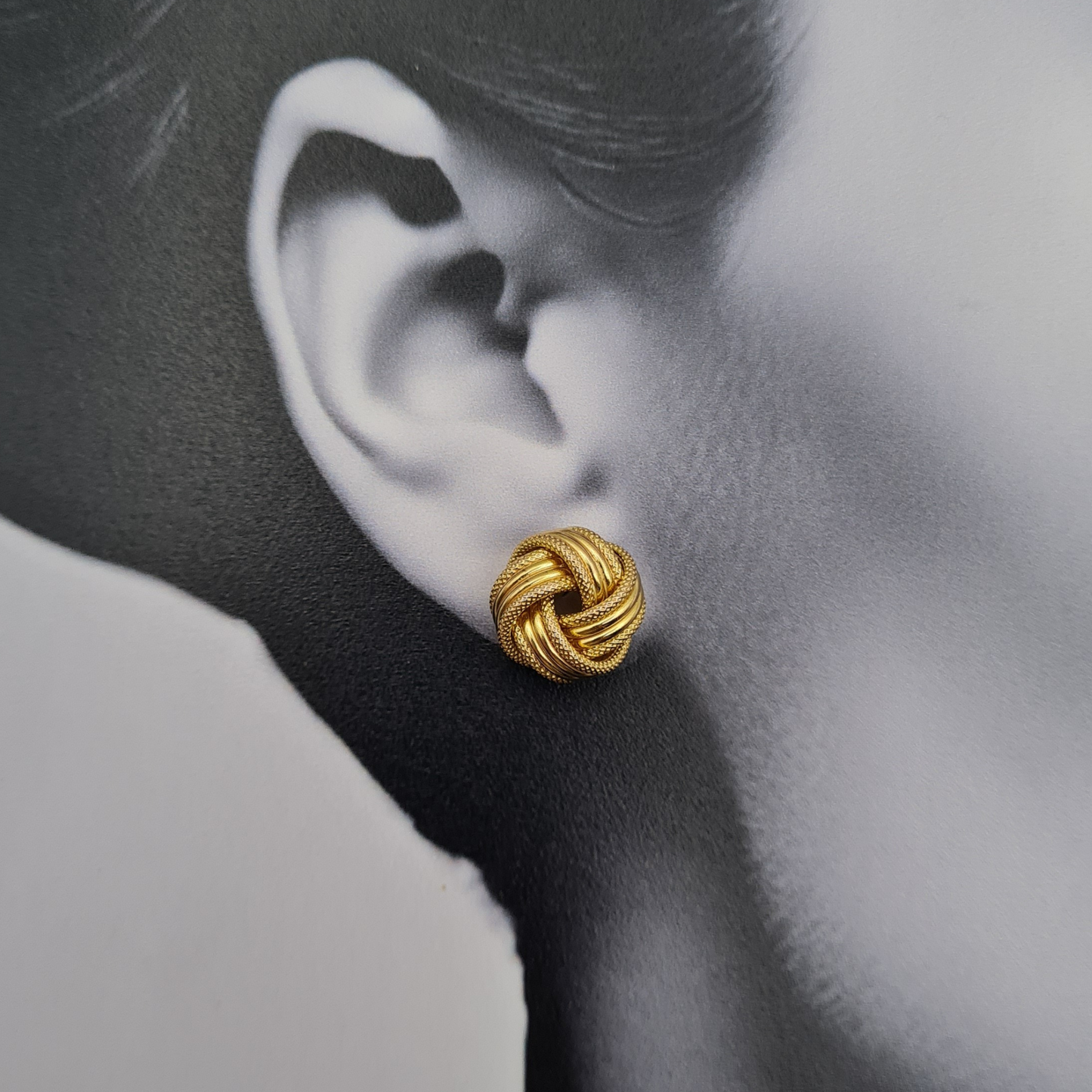 Large 9ct Gold Knot Stud Earrings, 12mm Woolmark Twist With Butterfly Backs