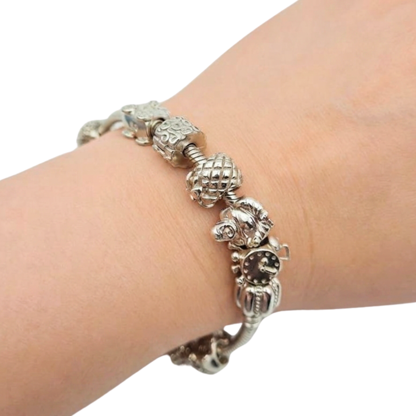 Genuine 7" Pandora Sterling Silver Bracelet 15 Authentic Charms 925 ALE 65.20g
