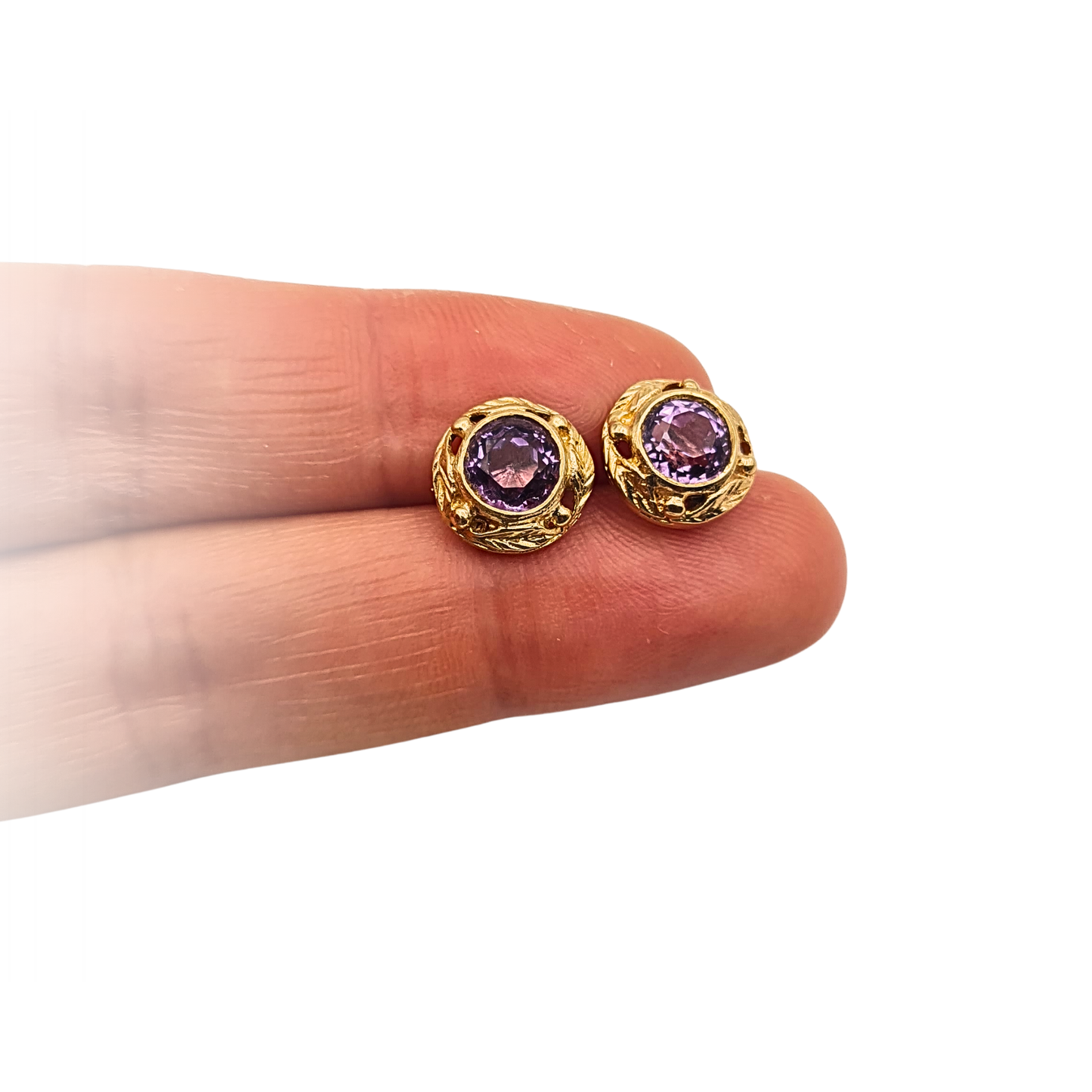 9ct Gold Amethyst Stud Earrings Birmingham 1975 Butterfly Backs