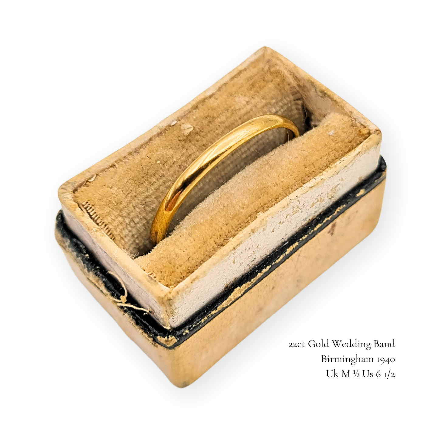 22ct Thin Gold Wedding Ring - Vintage 1940's - UK M 1/2, US 6 1/2, Euro 53.5