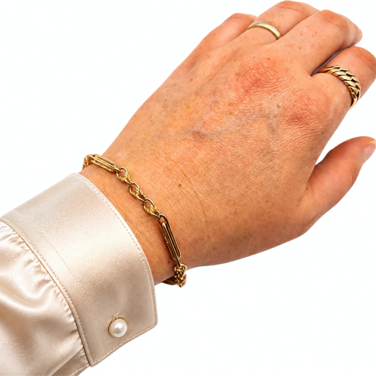 8" Long Rose Gold Albert Bracelet With Trombone Rope Links & Dog Clip .