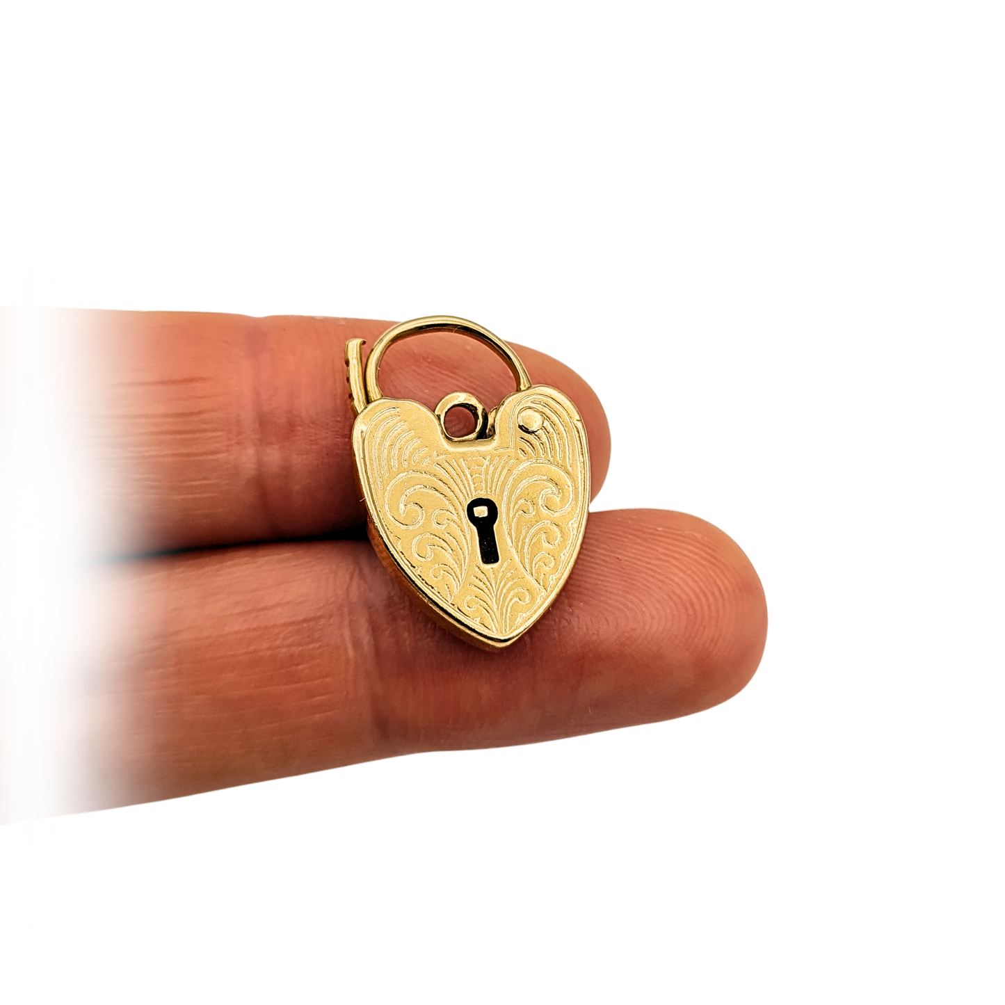 9ct Gold Engraved Heart Padlock, London 1977