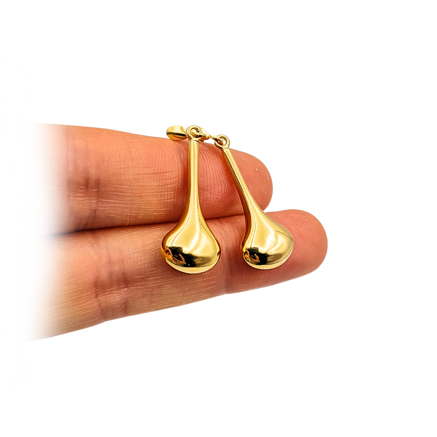 18ct Long Gold Teardrop Earrings, Hallmarked Vintage 30mm Drop
