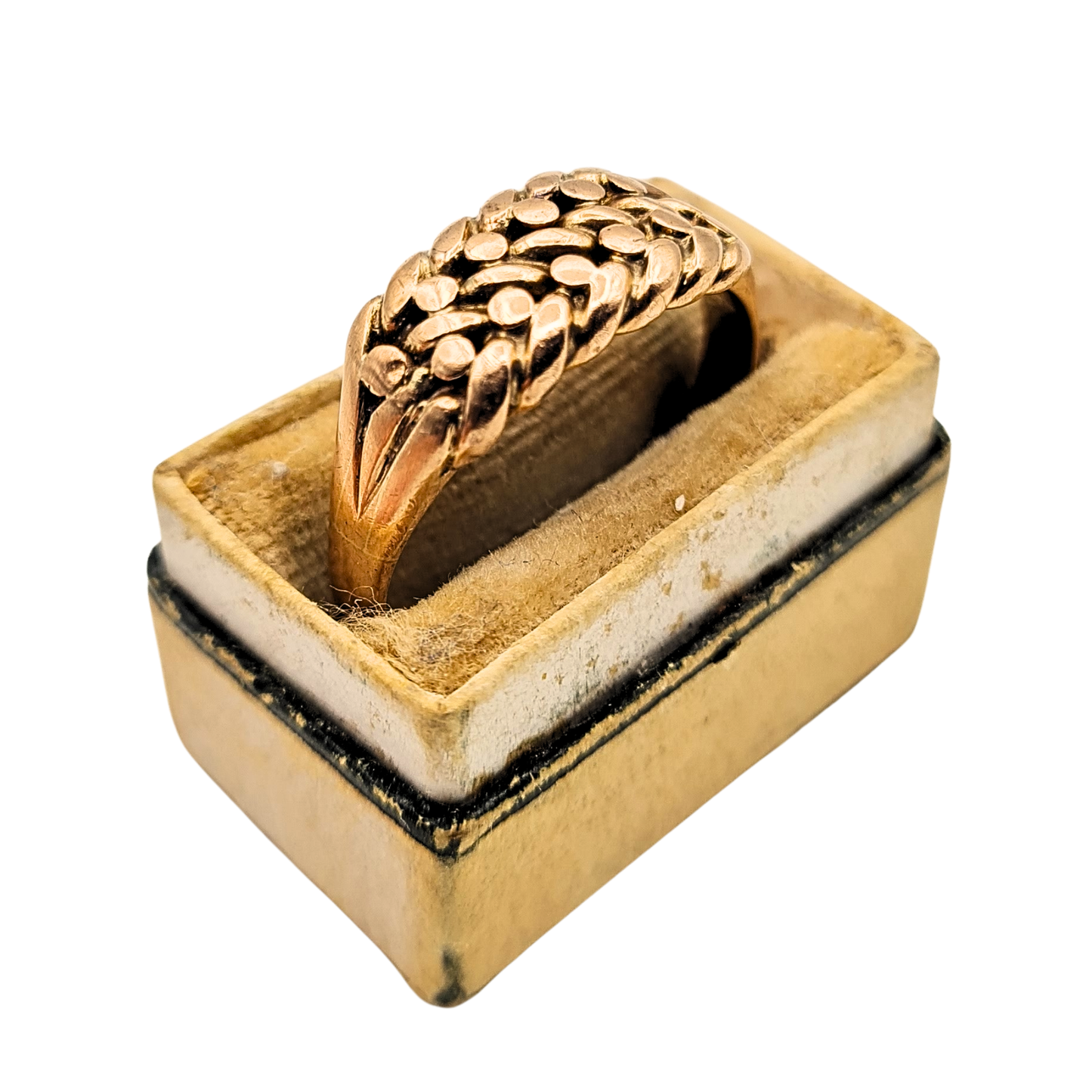 9ct Rose Gold Keeper Ring, Antique Rope Ring, UK T US 9 1/2