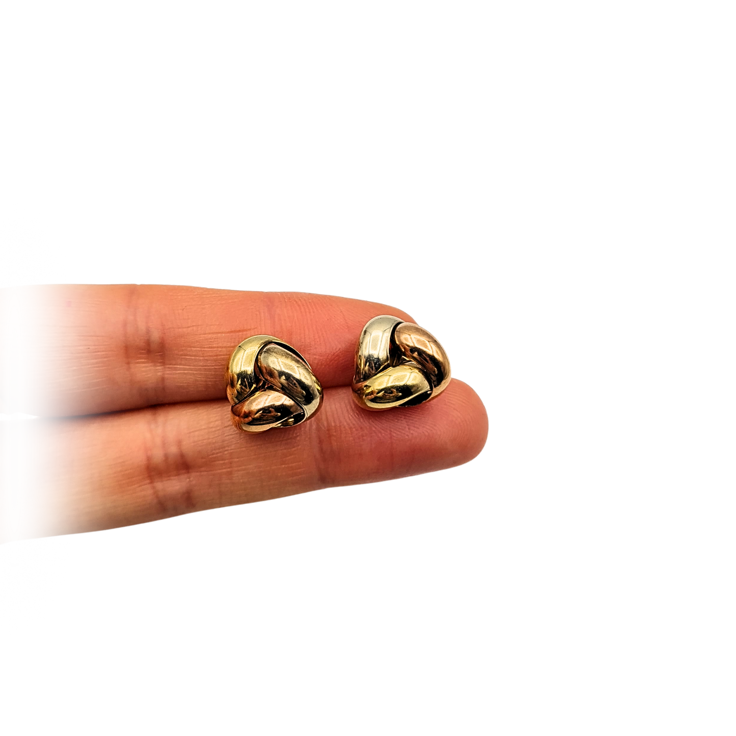 Large 9ct Gold 3 Colour Knot Studs, 13mm, Solid, Hallmarked