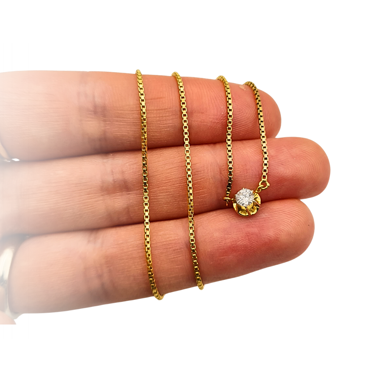 Diamond Solitaire Pendant 9ct Gold Box Chain Necklace 16"
