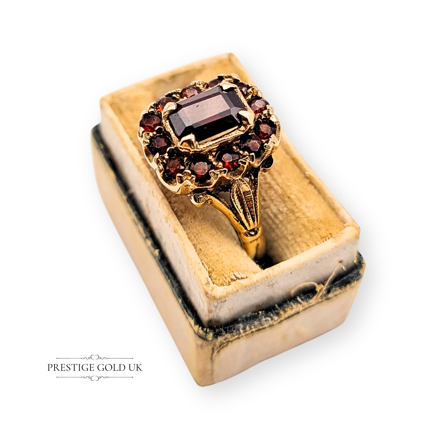 Gold Large Garnet Cluster Ring, Vintage Victorian-style Ring UK O 1/2 US 7 1/4