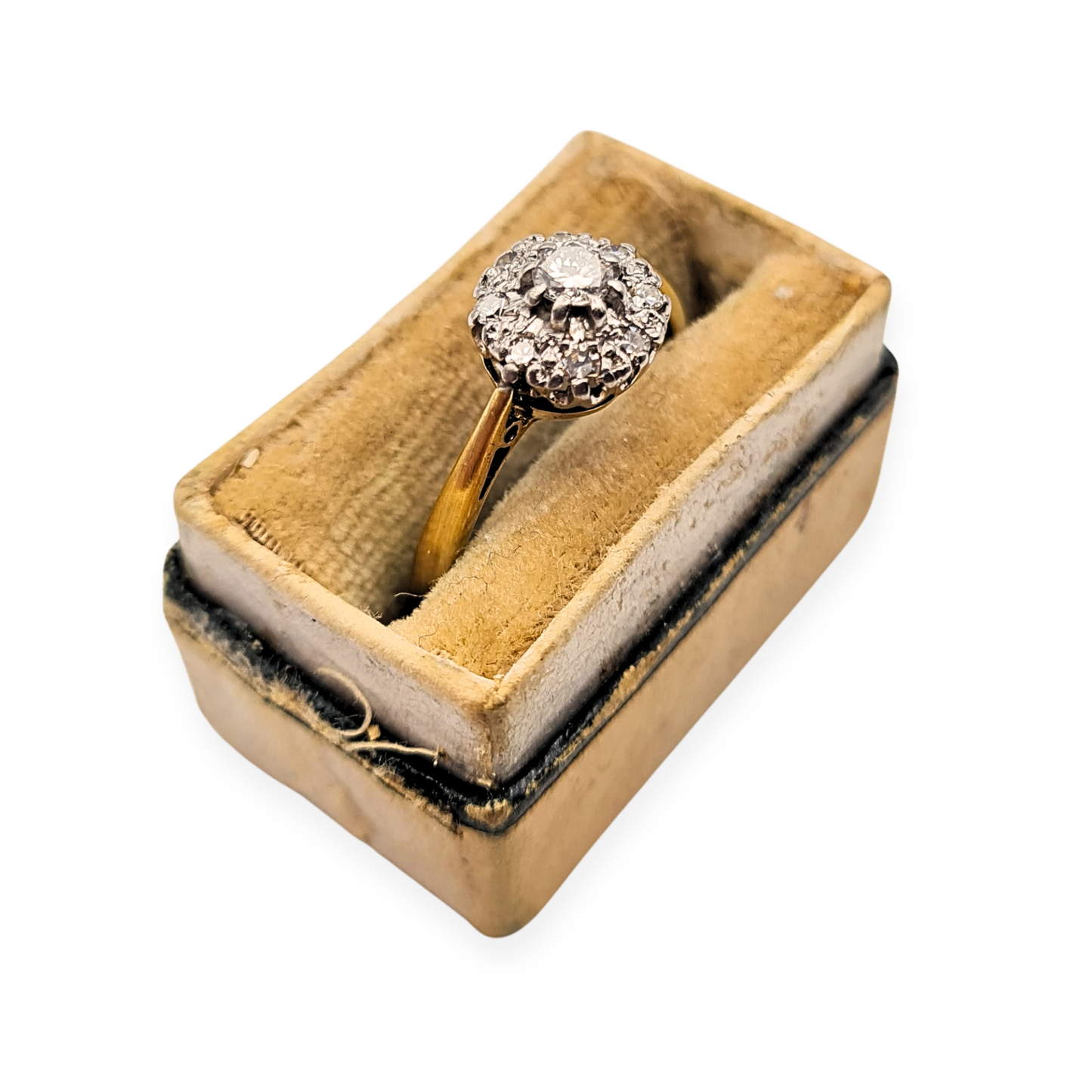 18ct Gold Platinum Diamond Cluster Ring UK I 1/2 Vintage
