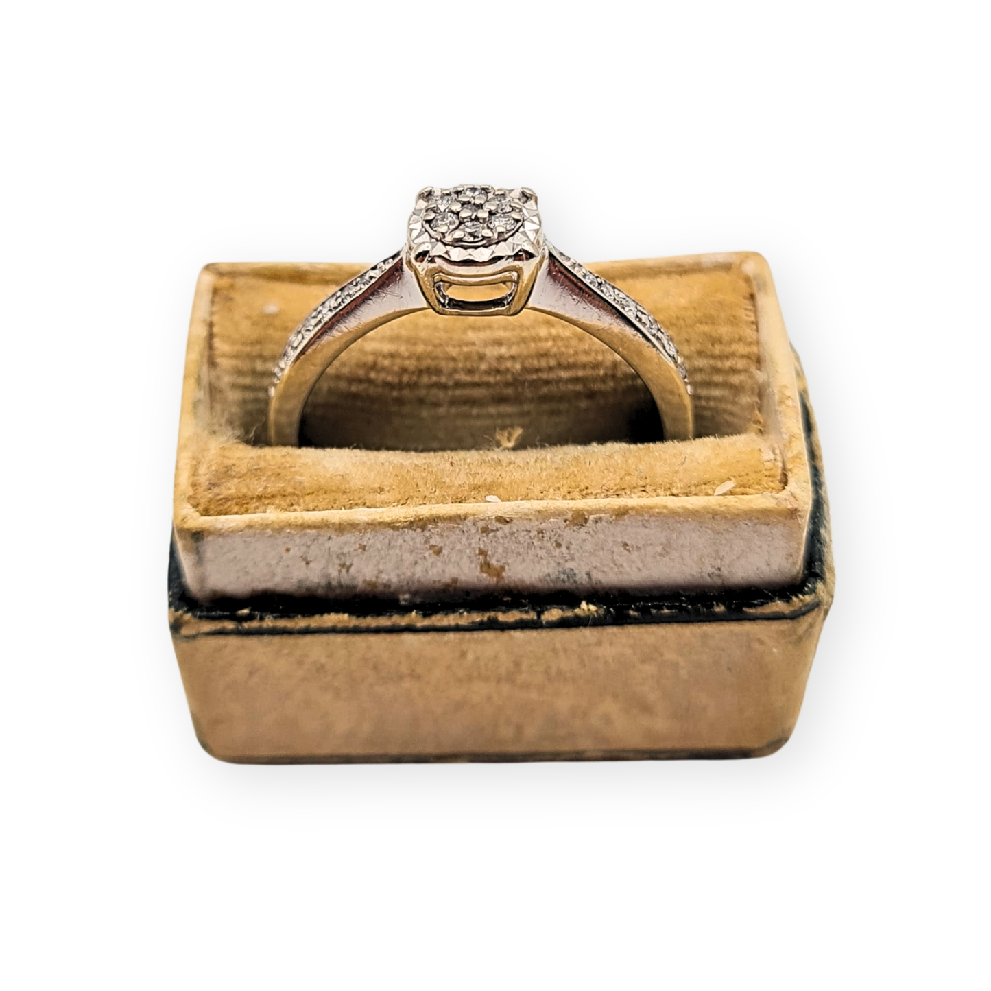 9ct White Gold Engagement Ring, Diamond Pavé Shoulders, UK M 1/2 / US 6.5