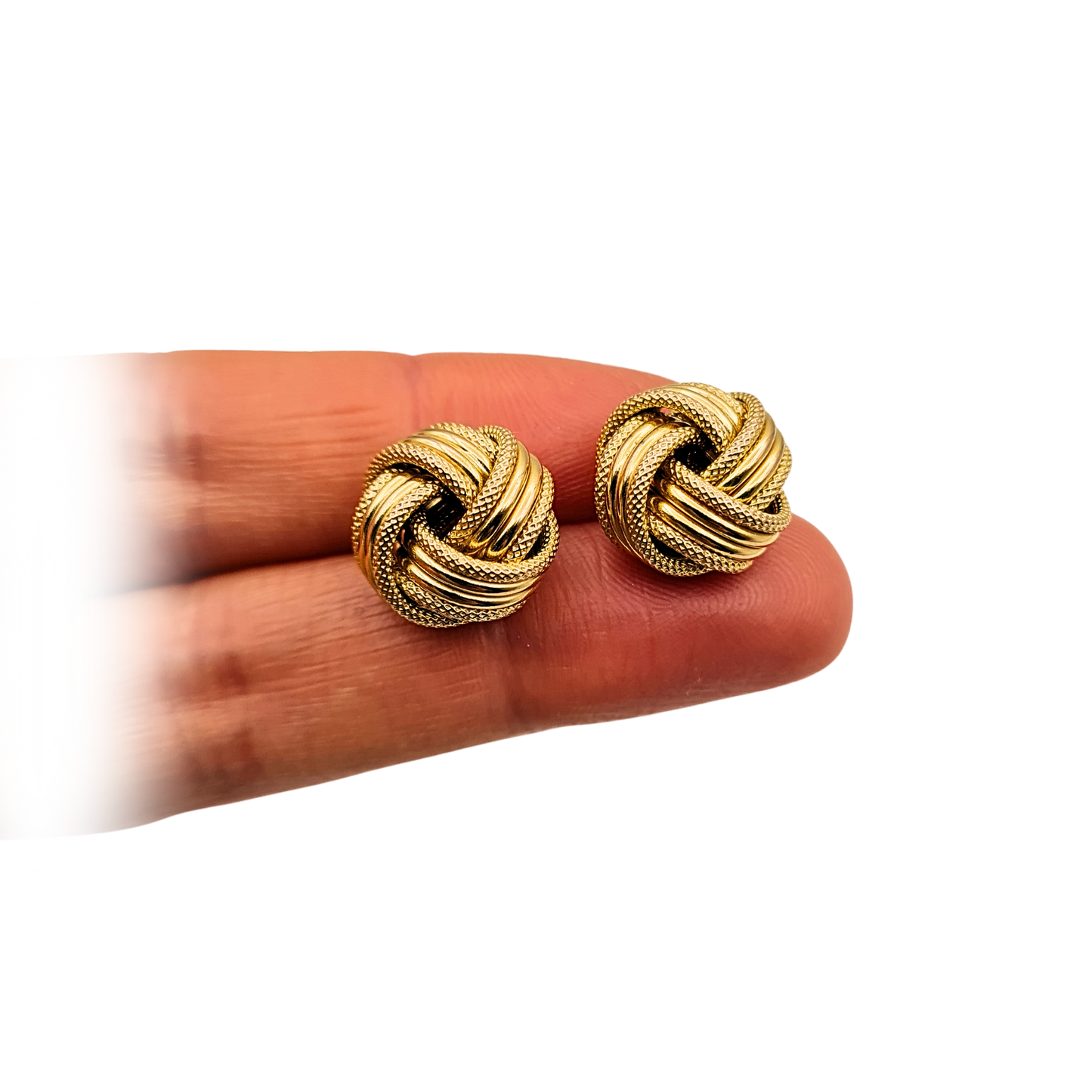 Large 9ct Gold Knot Stud Earrings, 12mm Woolmark Twist With Butterfly Backs