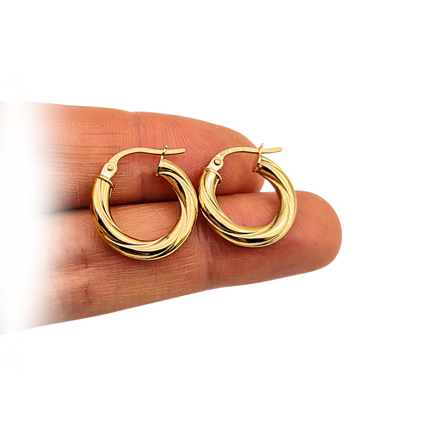 9ct Gold Twist Hoop Earrings 15mm wide