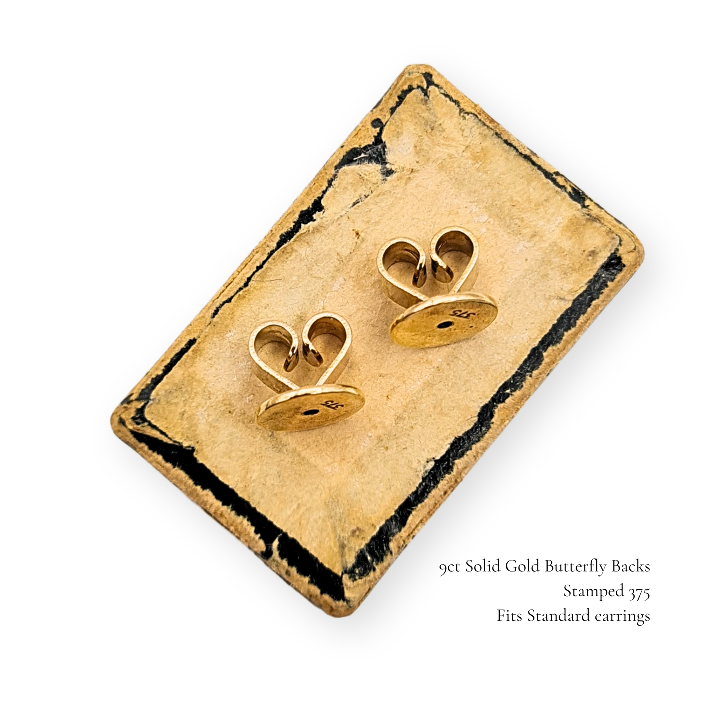 9ct Gold Heart Earring Backs 375 Stamp, Fits 0.8mm Posts Pair