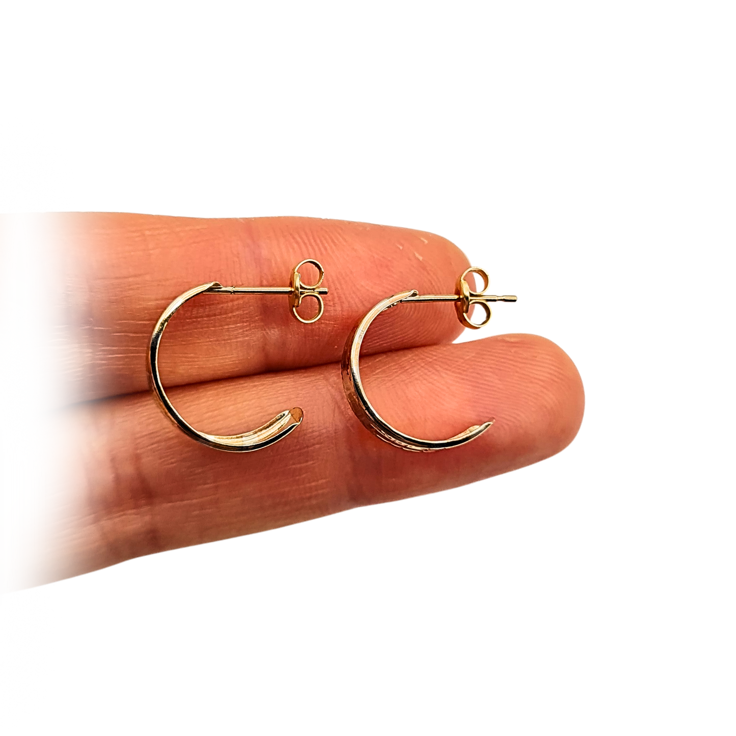 9ct Gold Two Tone Half Hoops, 15mm x 4mm, 0.75g, Engraved