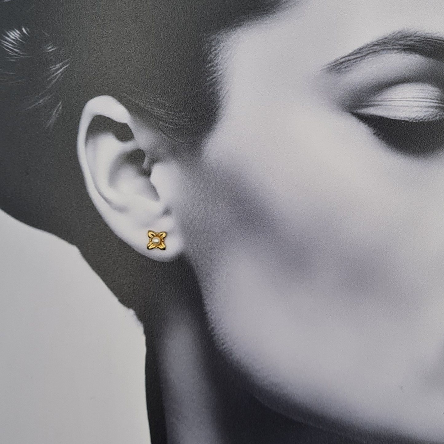 Tiny 9ct Gold Pearl Flower Stud Earrings, Dainty Gold Earrings
