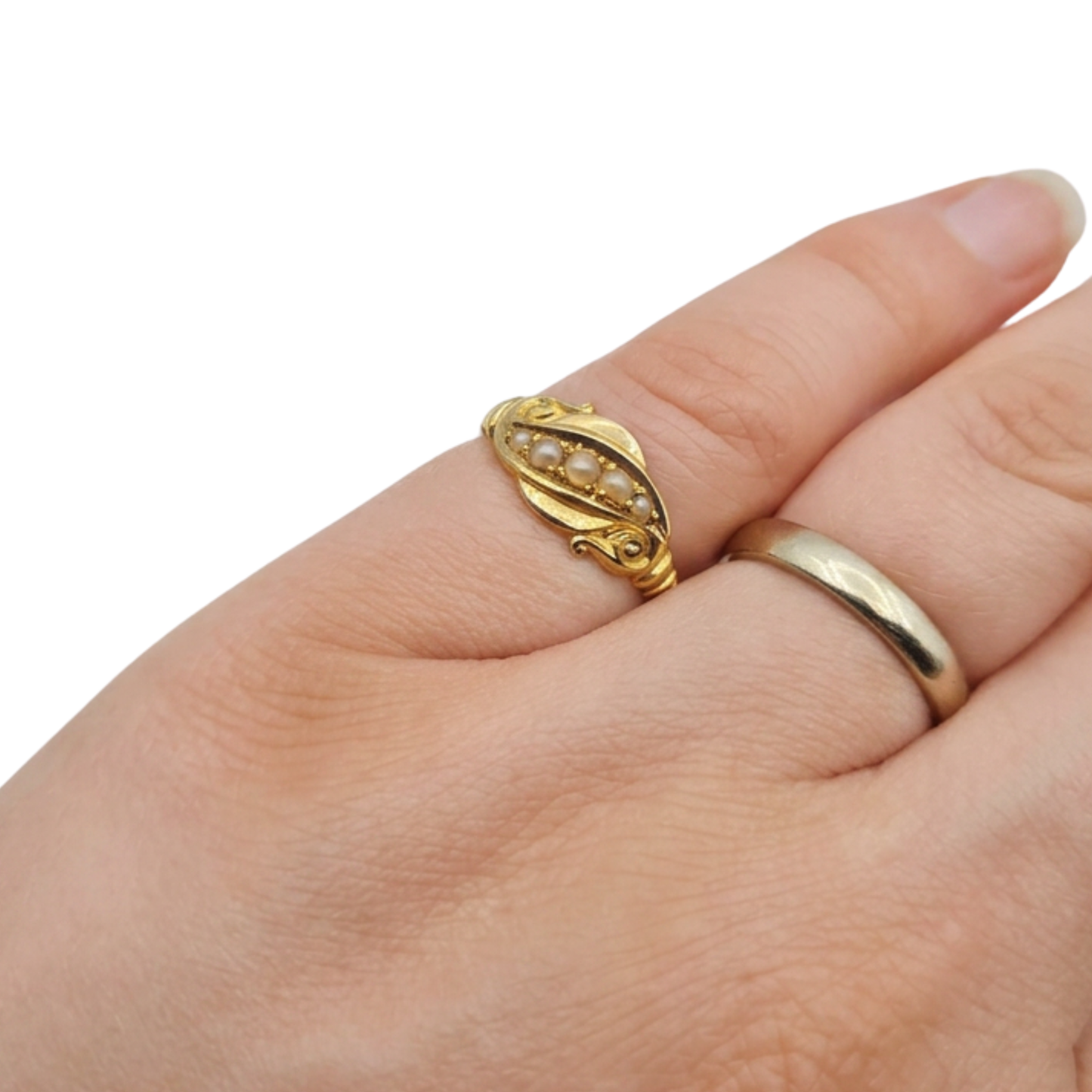 Antique 18ct Gold Five Pearl Pinky Ring UK G US 3¼ Circa 1900