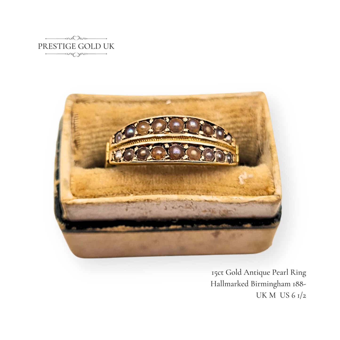 15ct Gold Victorian Pearl Ring, Oetzmann & Co, 1880, UK M / US 6.5