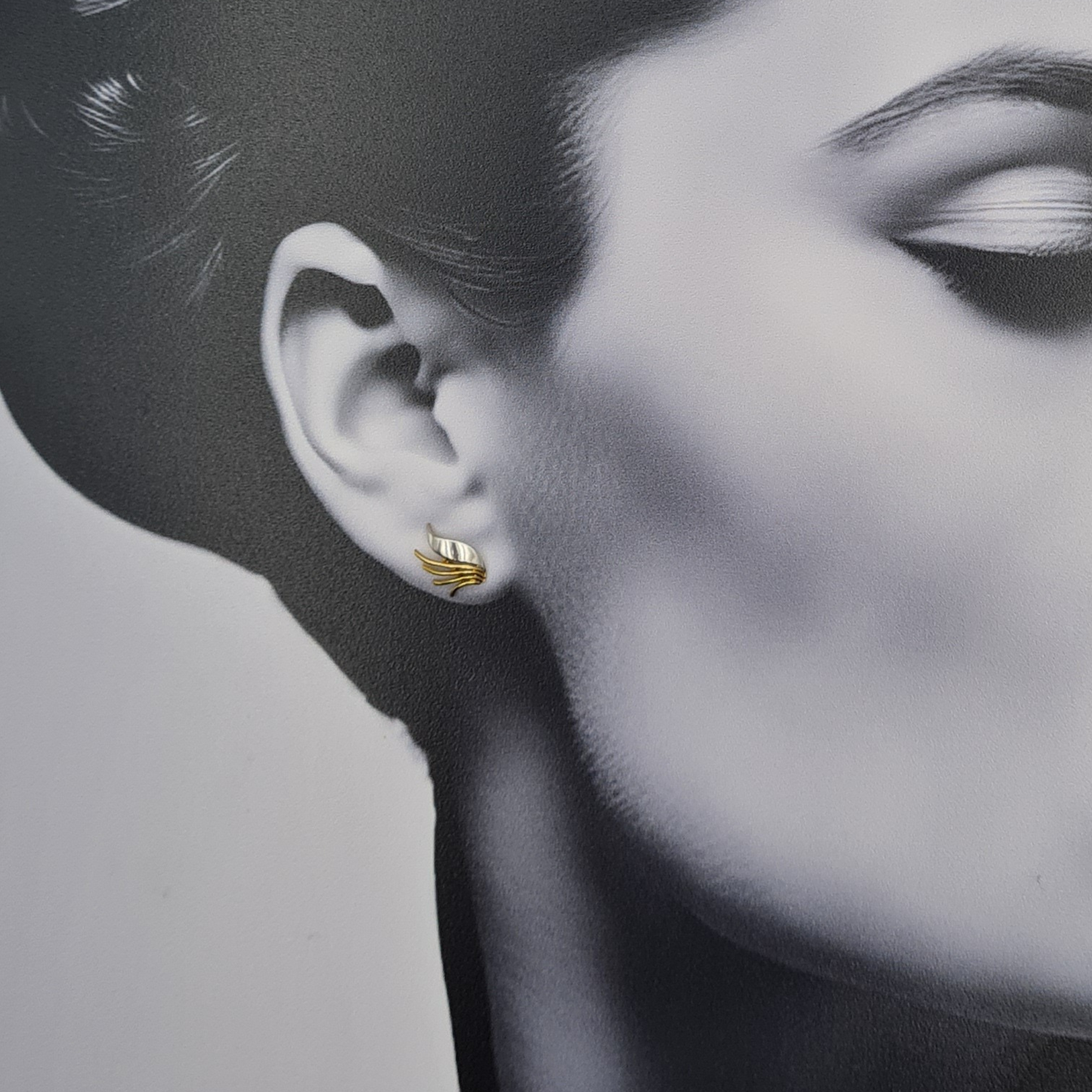 9ct Two Tone Gold Angels Wings Stud Earrings