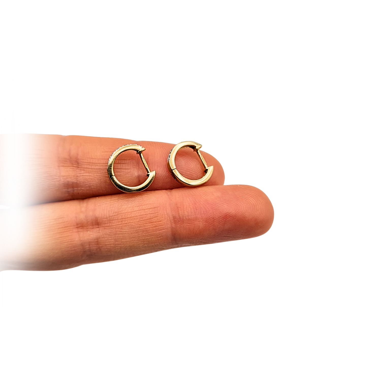 Tiny 9ct Gold Diamond Huggie Hoop Earrings Fully Hallmarked