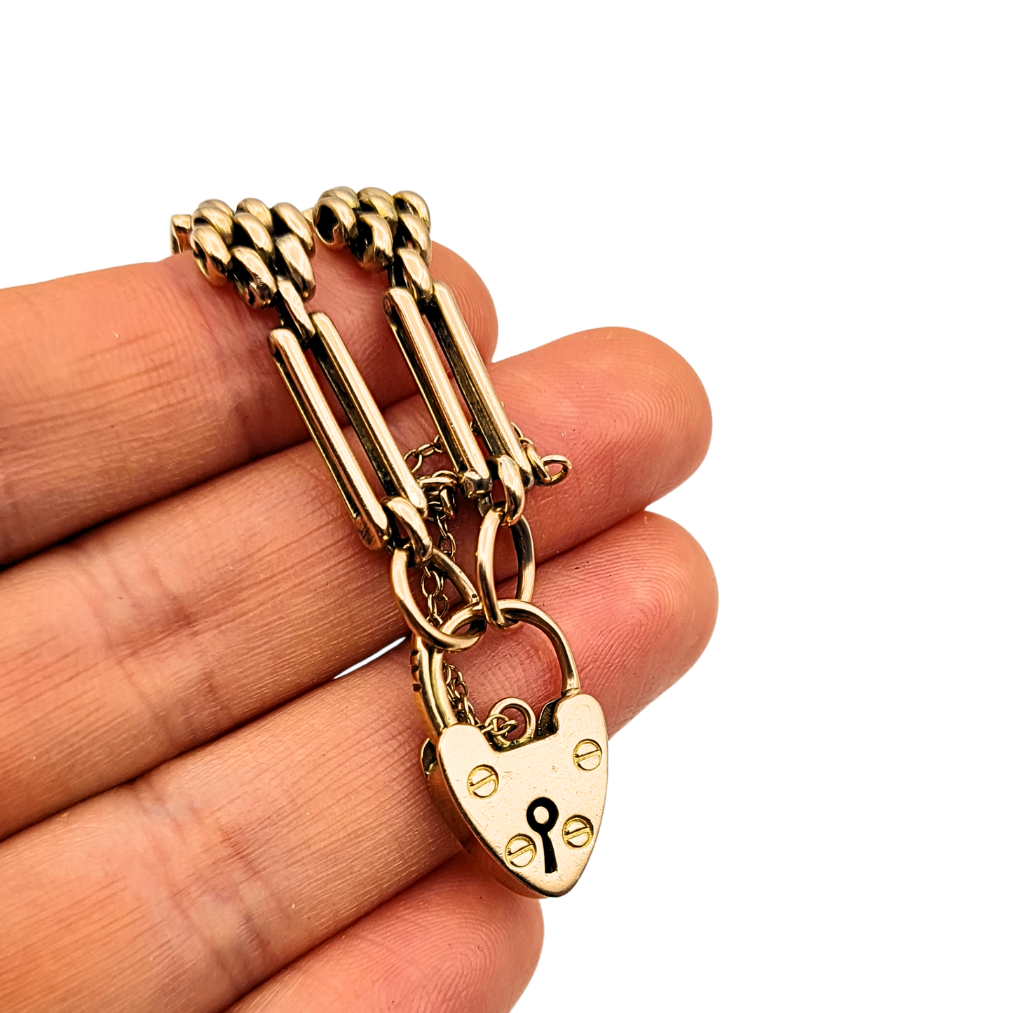 Antique 9ct Rose Gold Turquoise Pearl Gate Bracelet, 1904, 7½ inches long