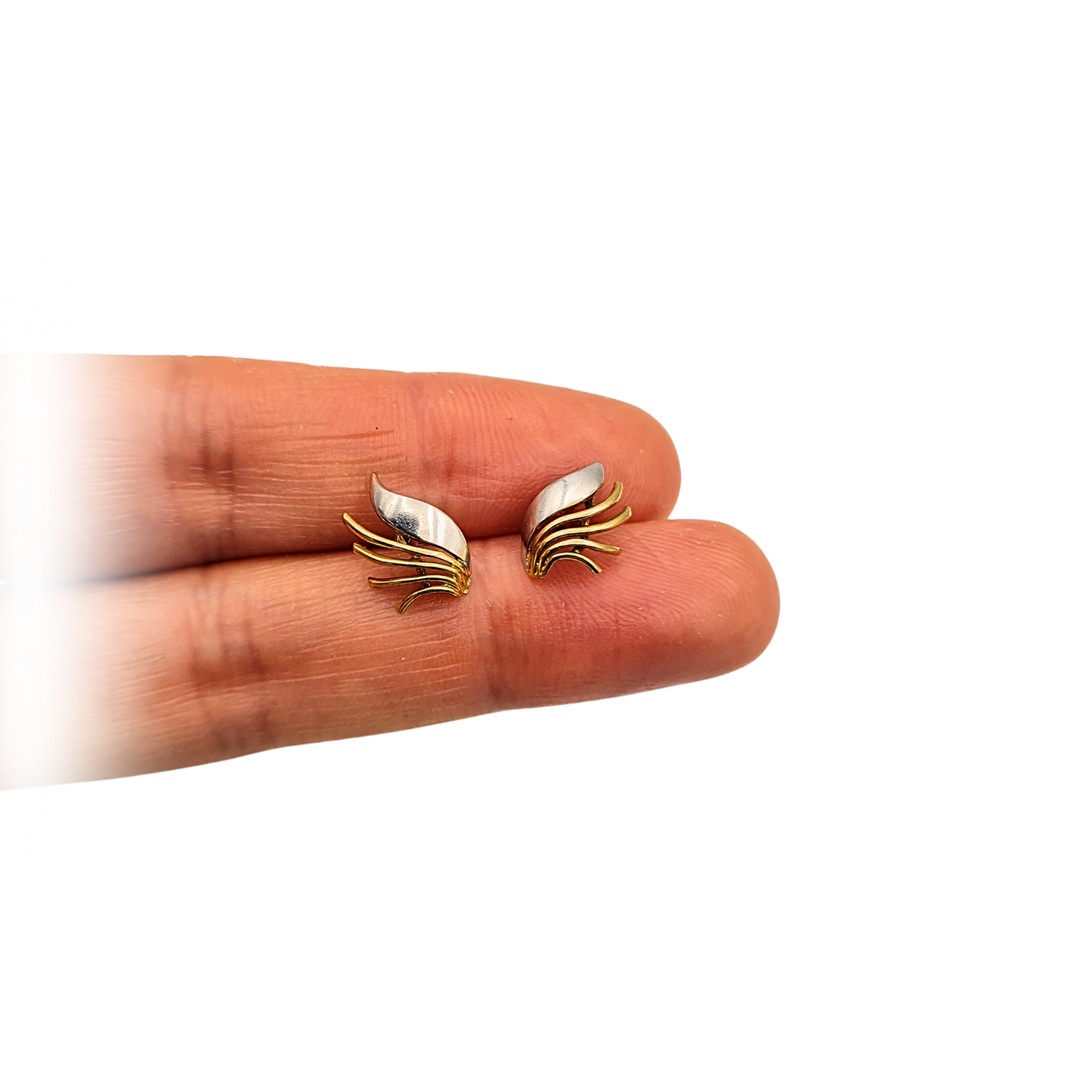 9ct Two Tone Gold Angels Wings Stud Earrings