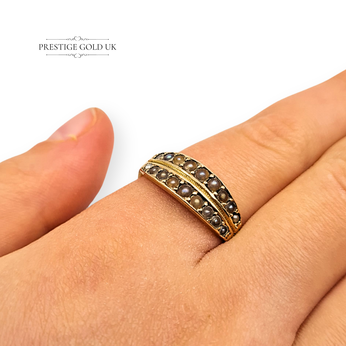 15ct Gold Victorian Pearl Ring, Oetzmann & Co, 1880, UK M / US 6.5