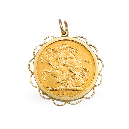 9ct Gold Full Sovereign Holder Pendant Scalloped Edge, Birmingham 1986