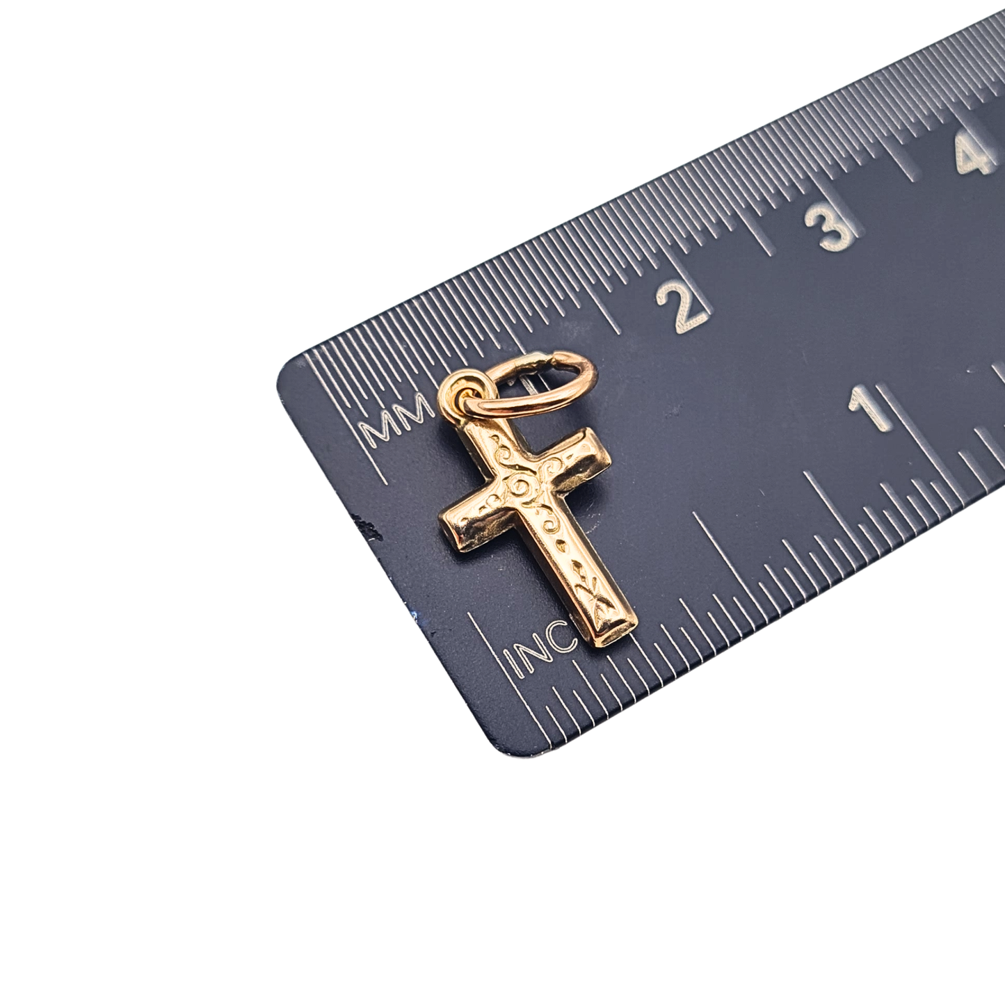 9ct Gold Tiny Cross Charm Pendant Engraved Crucifix