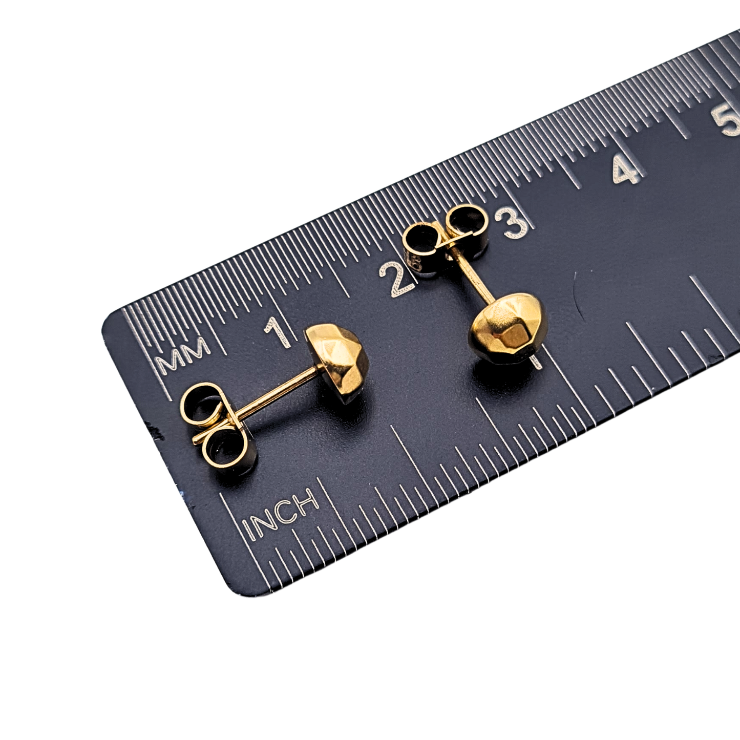 9ct Gold Faceted Domed Stud Earrings Geometric Round Gold Studs