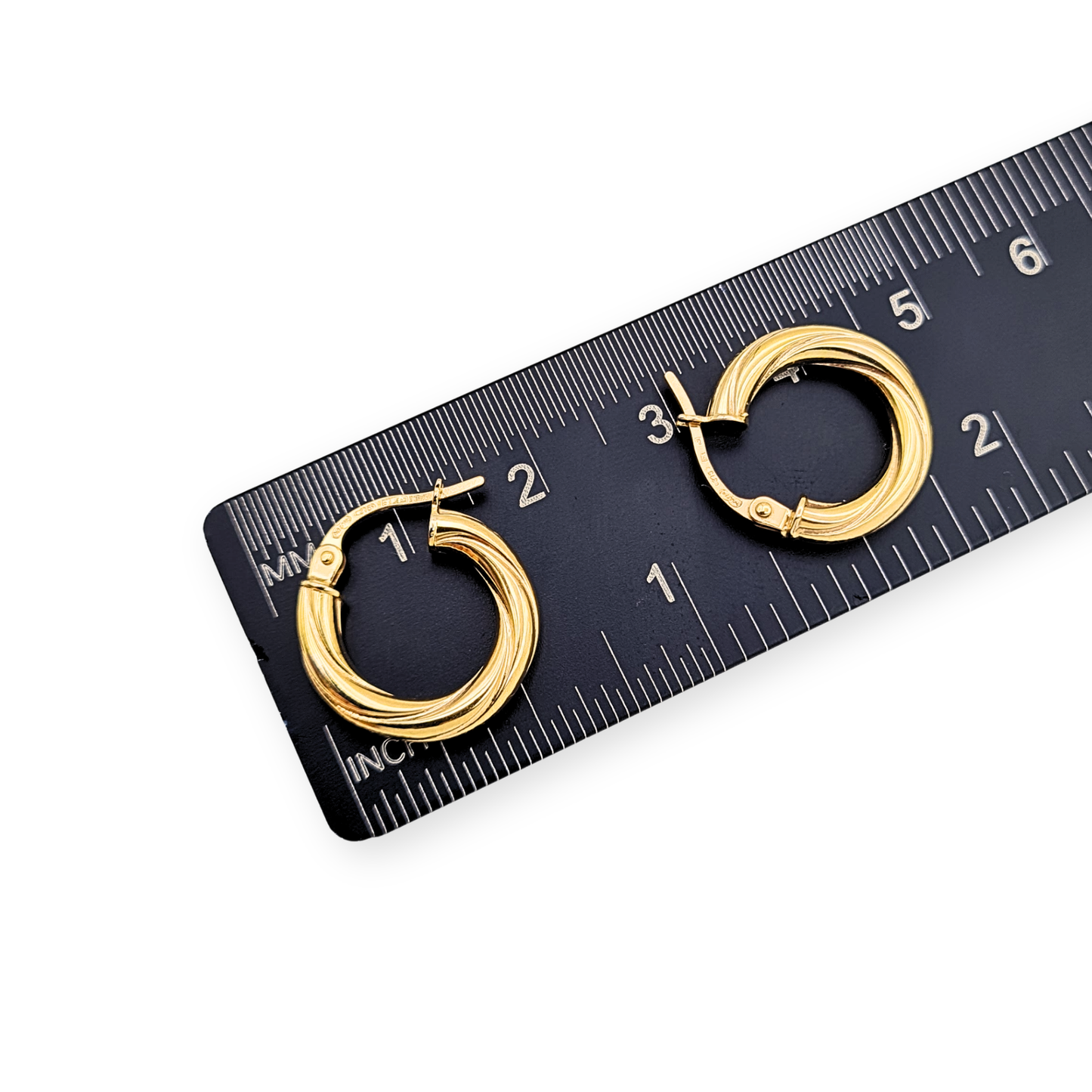 9ct Gold Twist Hoop Earrings 15mm wide