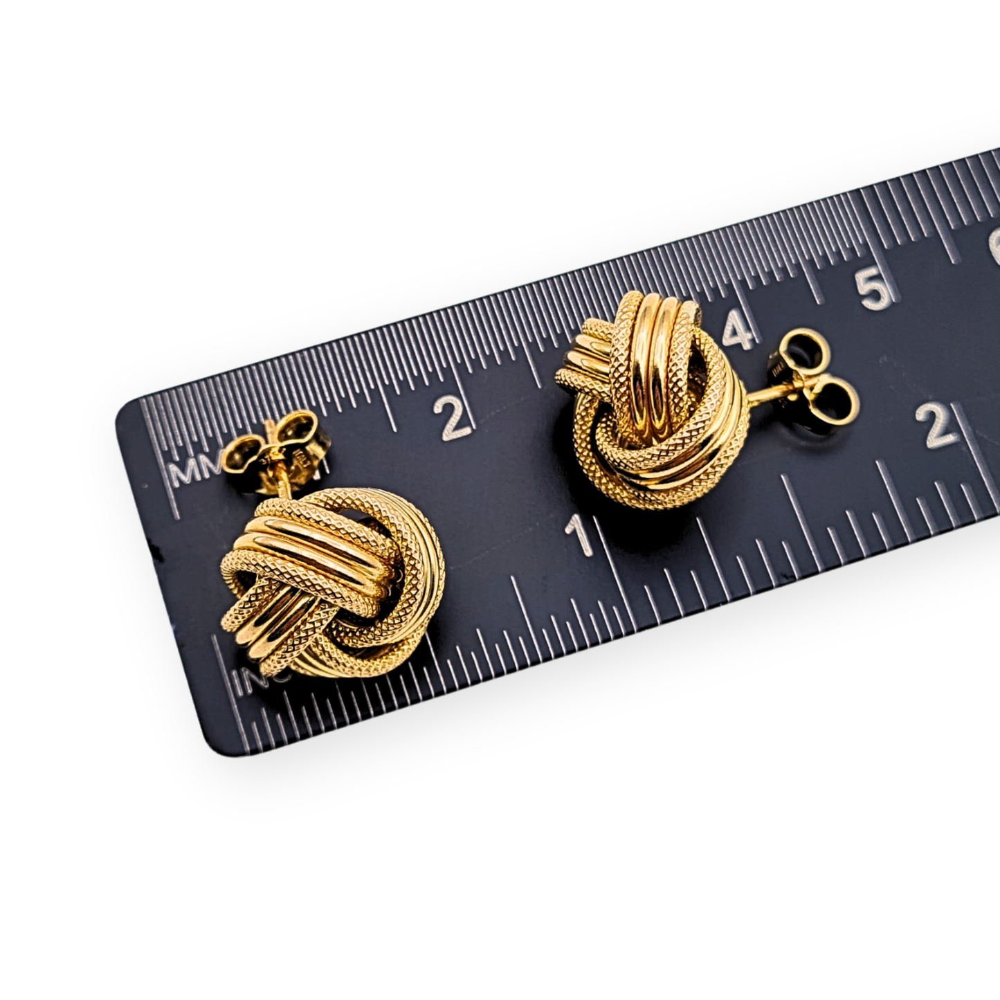 Large 9ct Gold Knot Stud Earrings, 12mm Woolmark Twist With Butterfly Backs