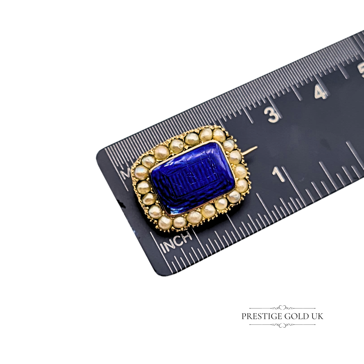 Clearance Item Small 9ct Gold Antique Brooch, Blue Enamel & Natural Pearls