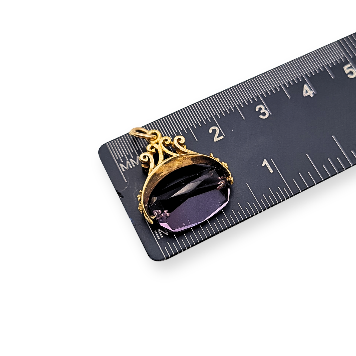 Small 9ct Gold Amethyst Spinning Fob Pendant, London 1969