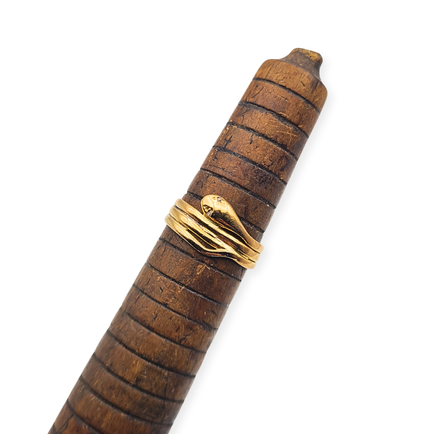 21ct Antique Gold, Tiny Coiled Snake Ring, Diamond Eyes, Pinky Ring  UK H½ US 4¼