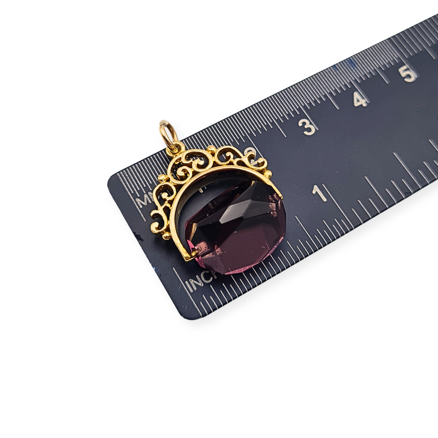 9ct Gold Purple Quartz Spinning Fob Pendant London 1990