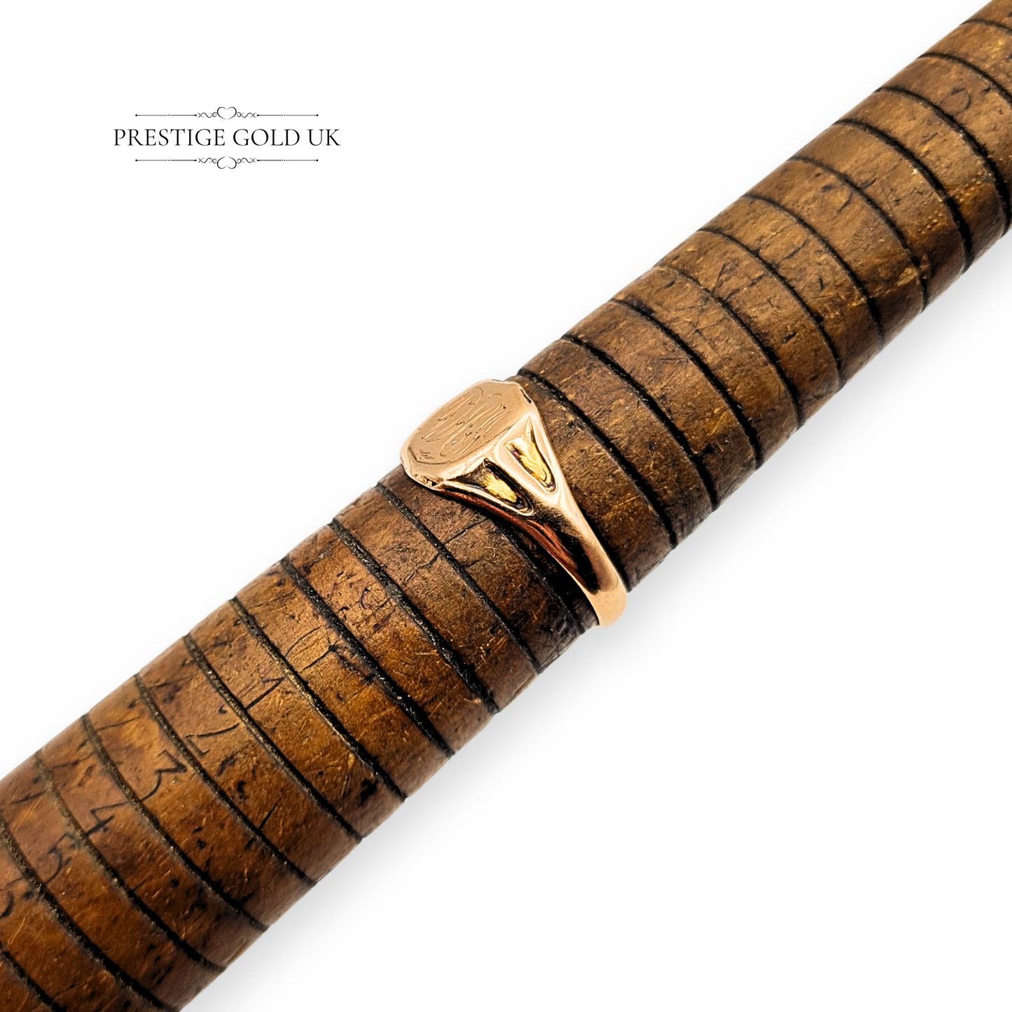 9ct Rose Gold Antique Signet Ring, Hand Engraved Initials UK O / US 7.3