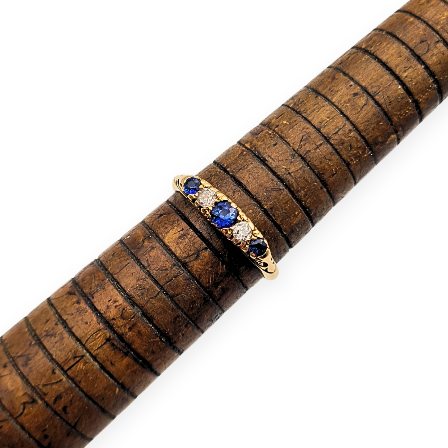 Antique 18ct Gold Sapphire Diamond Ring 1915 Birmingham 5 Stone UK N 1/2 US 7
