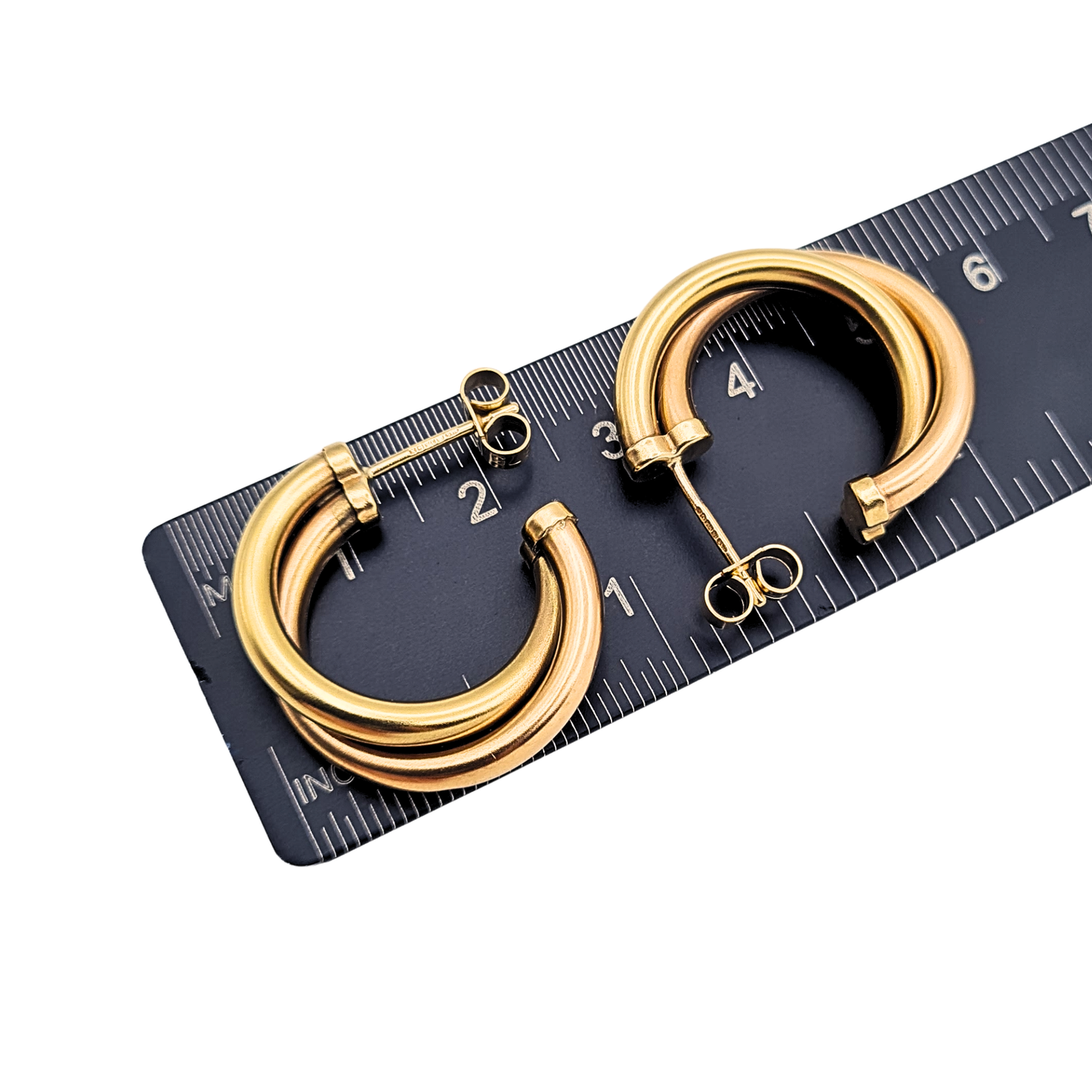 9ct Gold Two Tone Twist Hoop Earrings 24mm 1997 Rose Yellow Gold