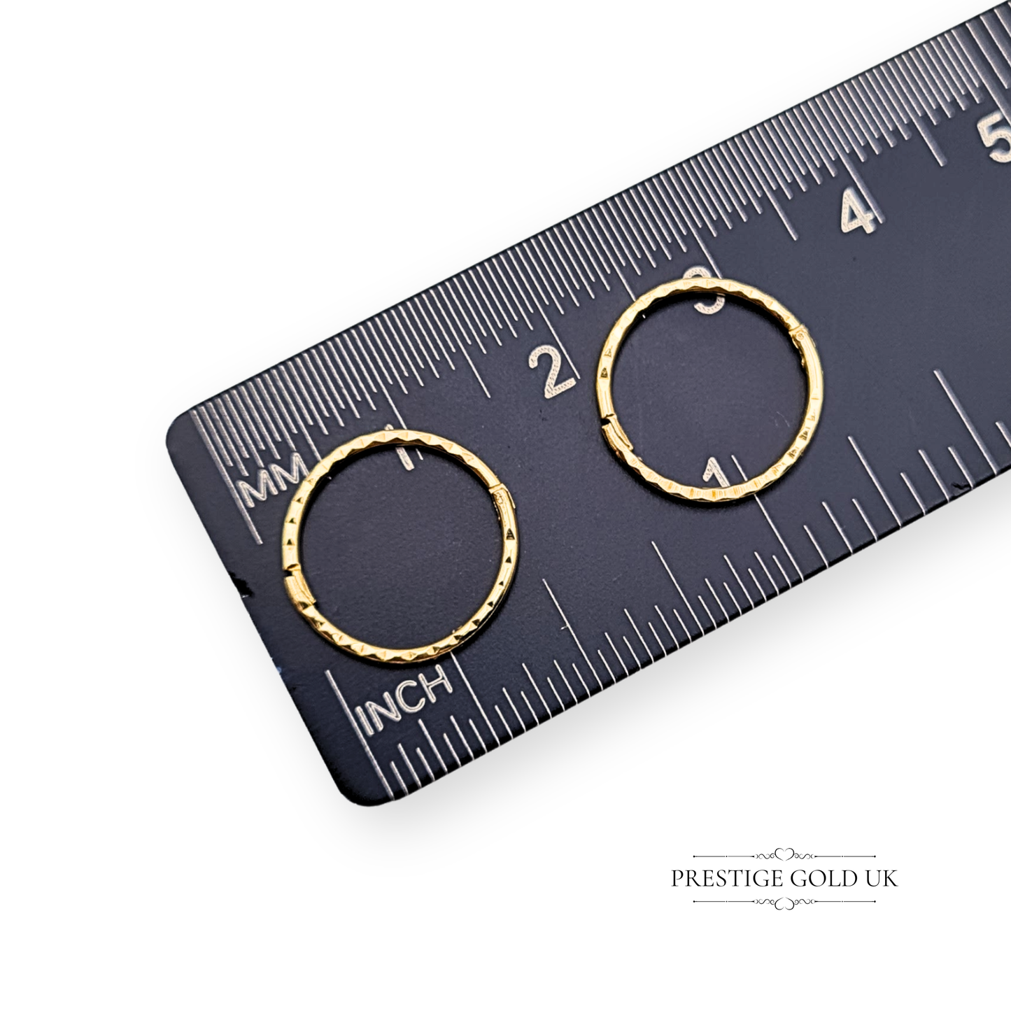 9ct Gold Small Hinged Hoop Earrings, 10mm Diameter Chevron Pattern Lightweight Tiny Gold Hoops
