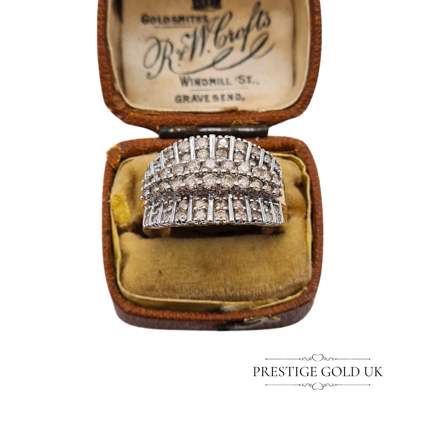Vintage 9ct Gold Diamond Cluster Ring, White Gold Setting & Yellow Gold Band
