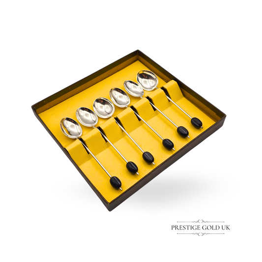 1920's Sterling Silver Coffee Bean Spoons, Set of 6, Birmingham Hallmarked