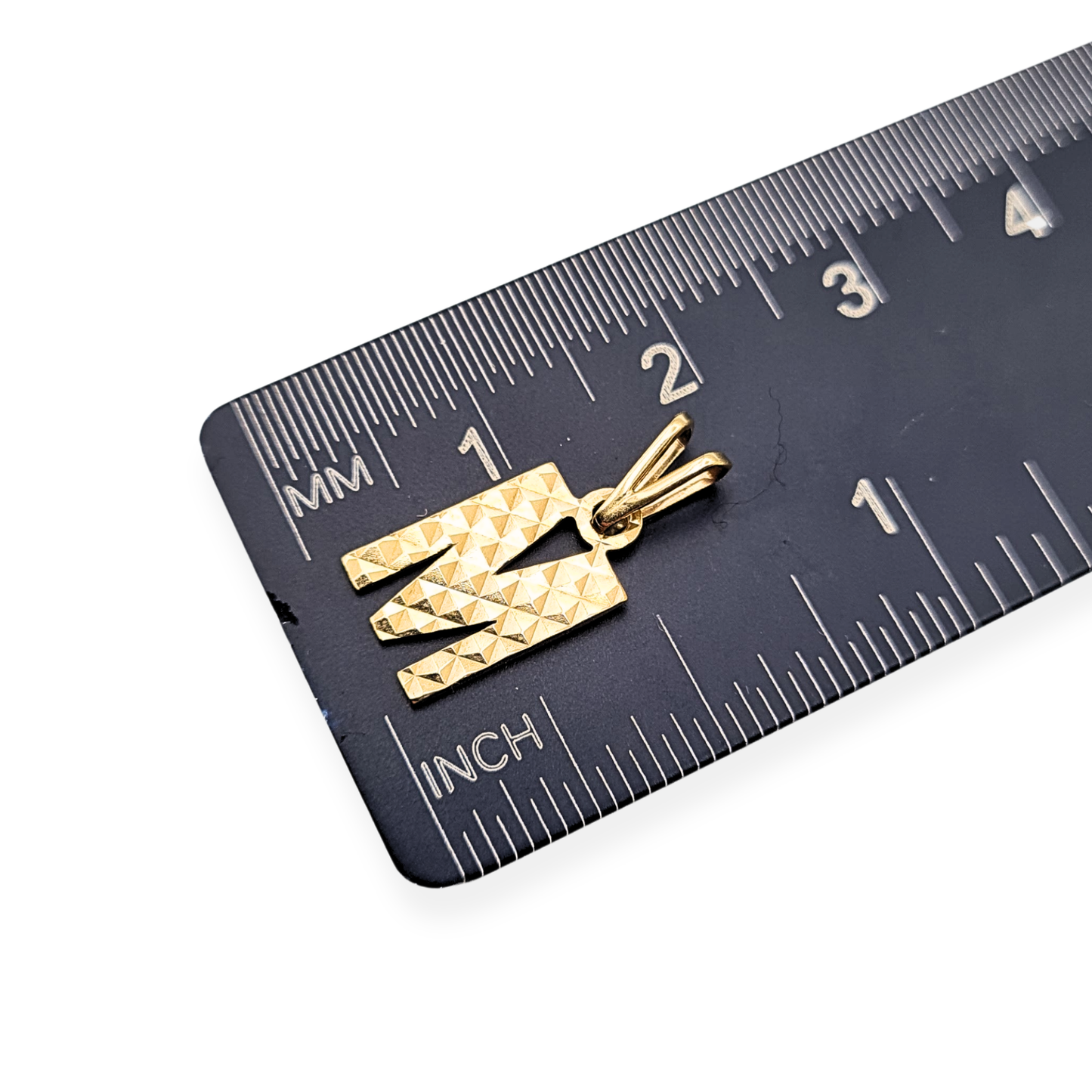 9ct Gold Letter M Pendant, Textured, Hallmarked