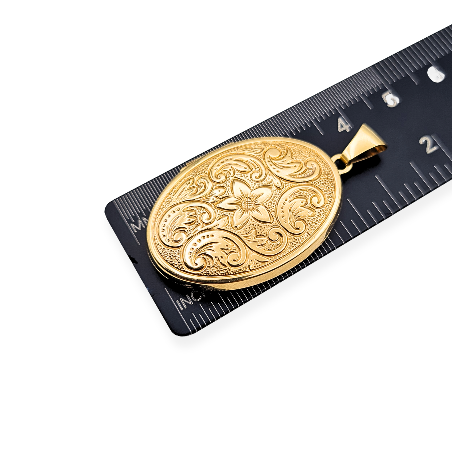 Large 9ct Gold Oval Locket, Floral Engraved