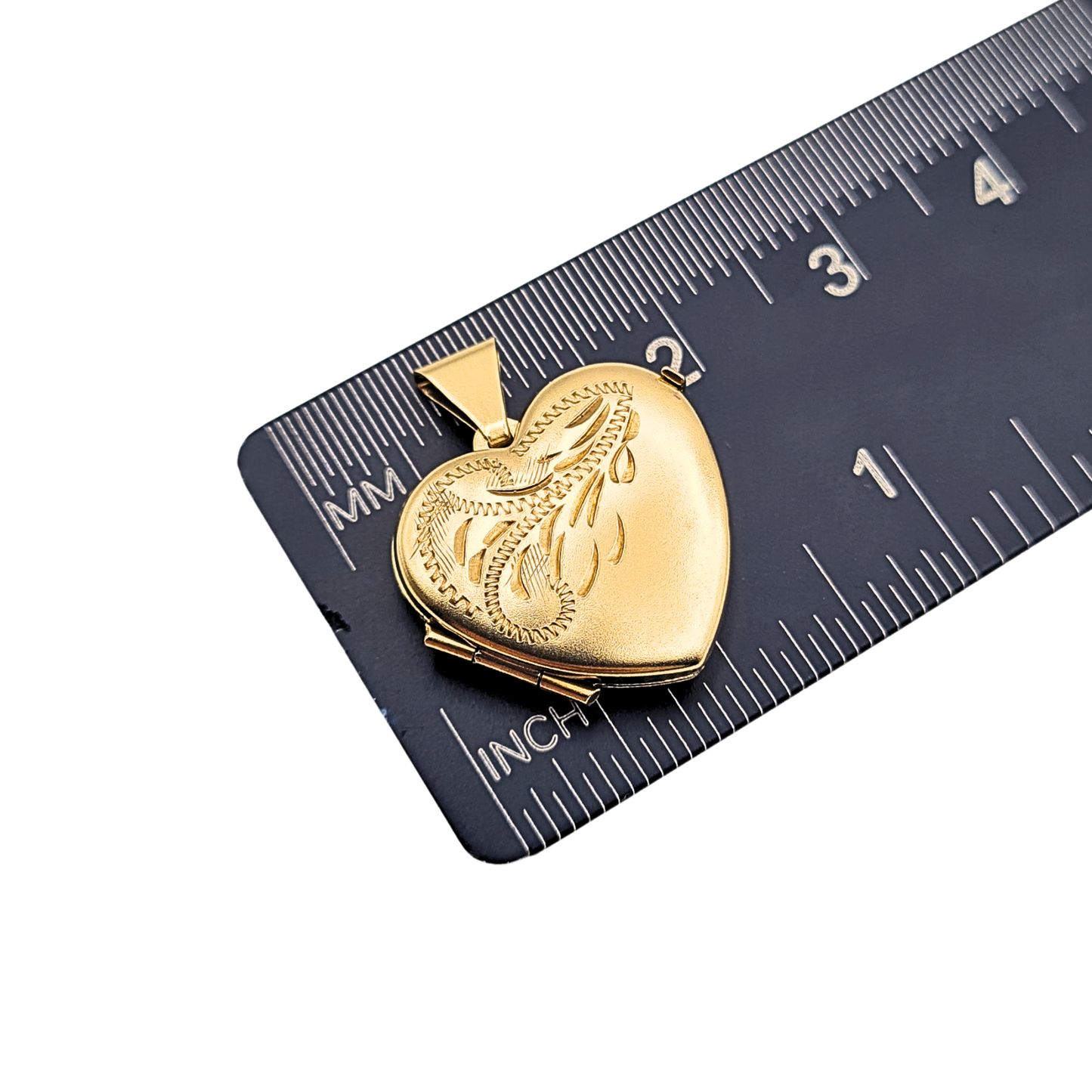 9ct Gold Small Heart Locket Pendant Engraved Floral Fully Hallmarked