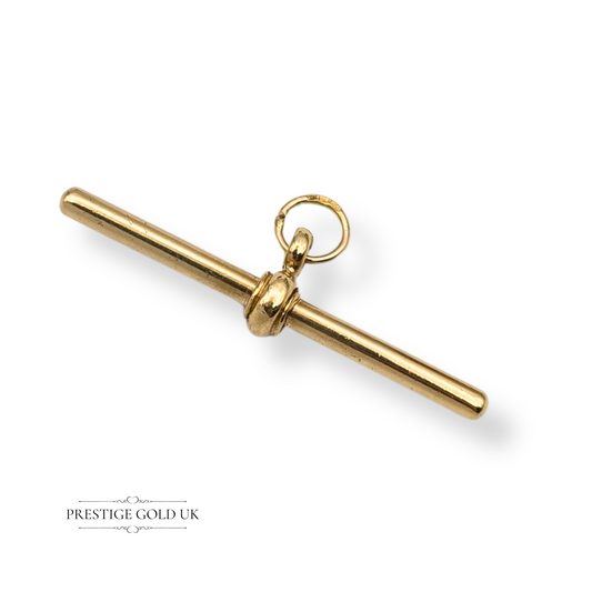 9ct Yellow Gold T-Bar Pendant, Stamped 375, 37mm Long Open Jump Ring