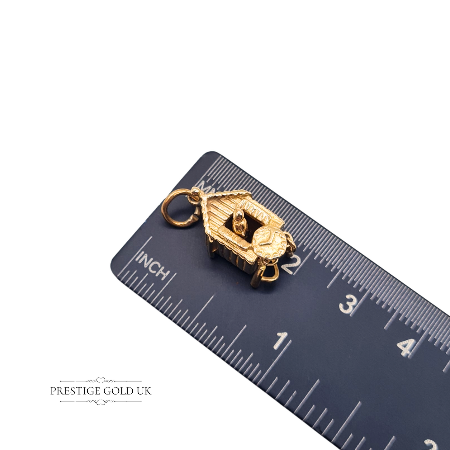 9ct Gold Cuckoo Clock Charm Moving Bird Miniature Fun Pendant